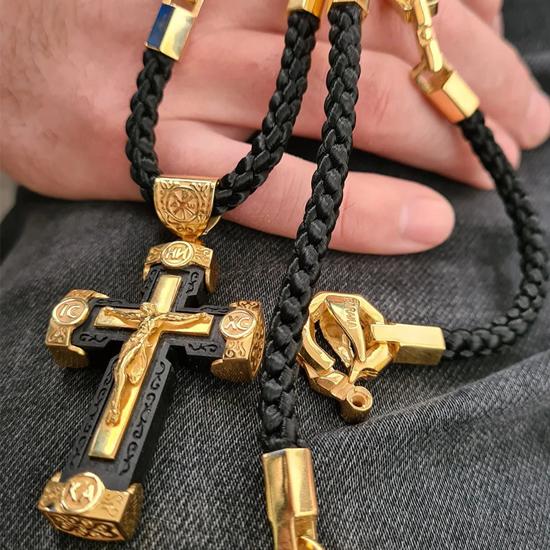 Elegant Handcrafted Rosary with Ornate Golden Crosses