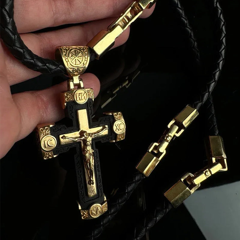 Elegant Handcrafted Rosary with Ornate Golden Crosses