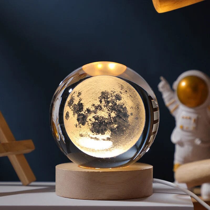 3D Crystal Ball Night Light With Wood Base