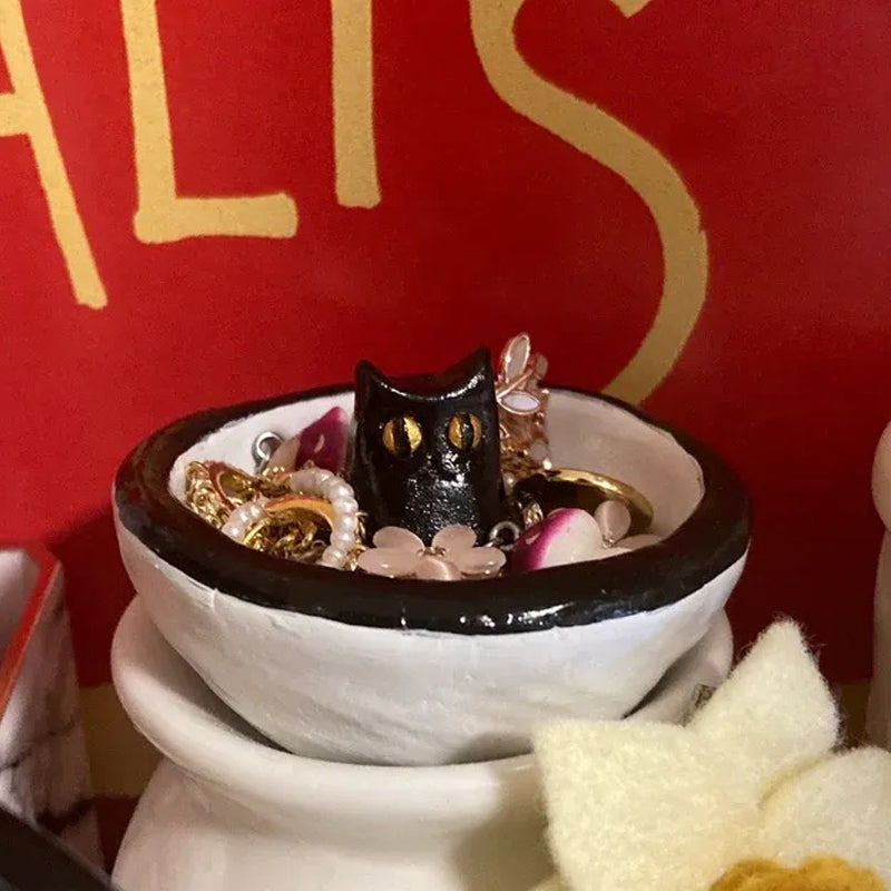 Lucky Black Cat Decorative Trinket Bowl Dish