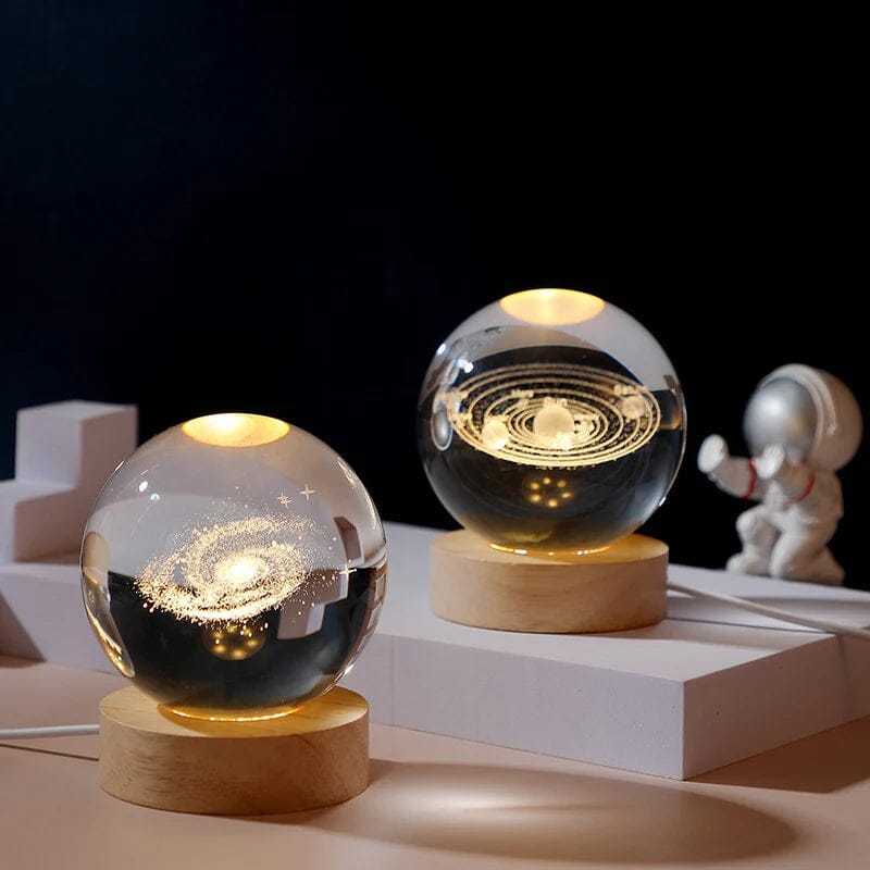 3D Crystal Ball Night Light With Wood Base