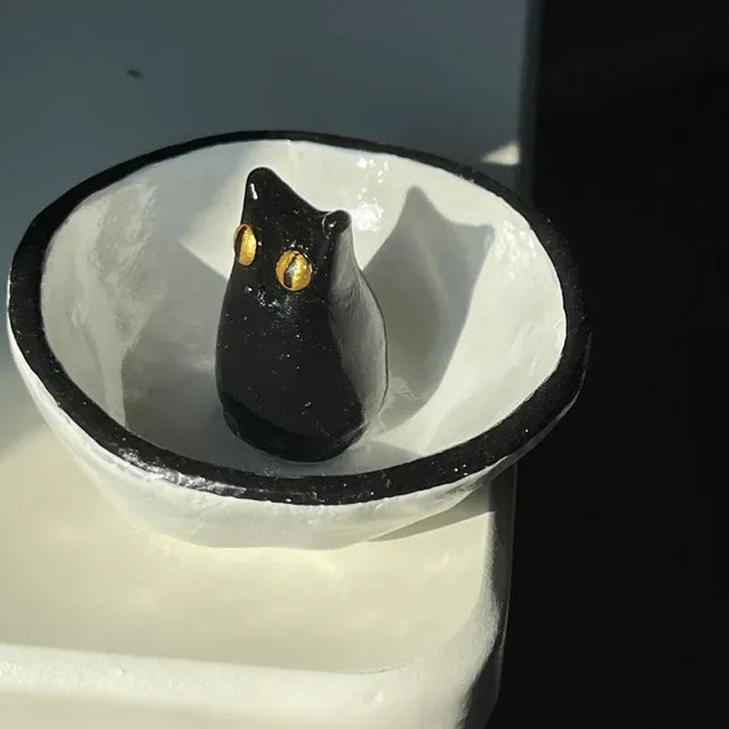 Lucky Black Cat Decorative Trinket Bowl Dish