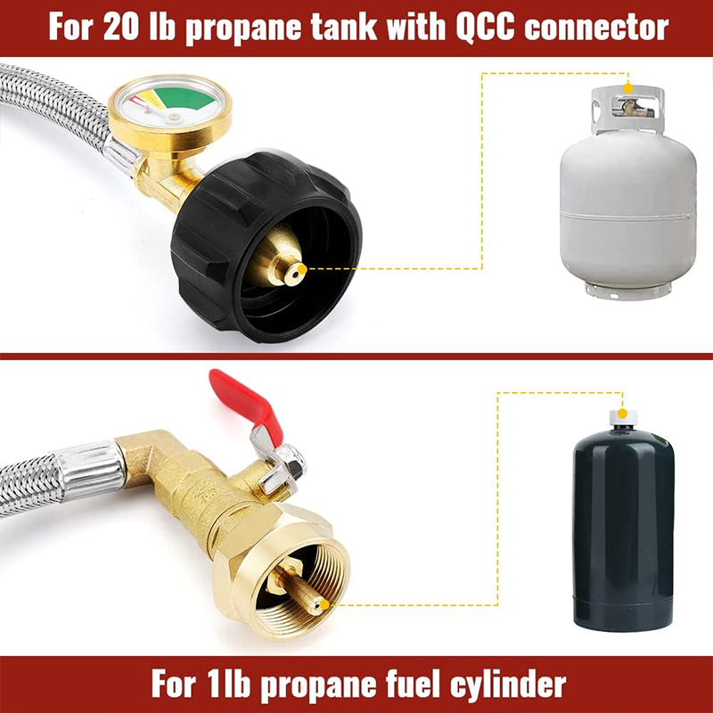 Propane Refill Adapter Hose with Gauge & Control Valve