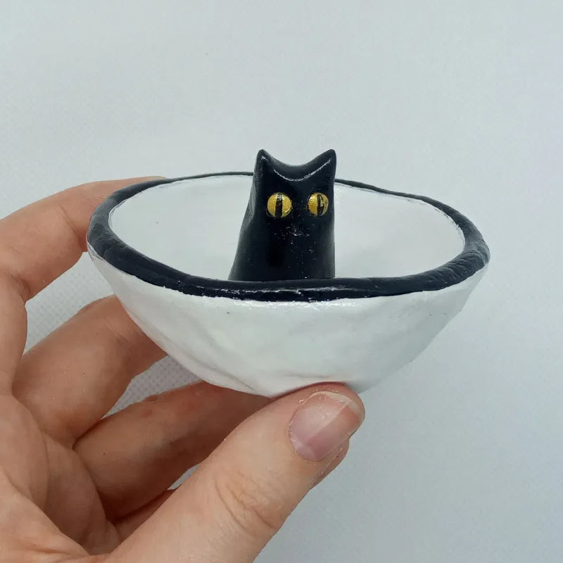 Lucky Black Cat Decorative Trinket Bowl Dish