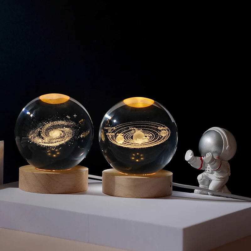 3D Crystal Ball Night Light With Wood Base