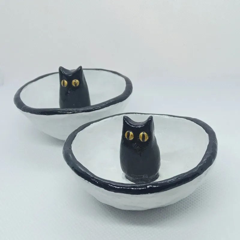 Lucky Black Cat Decorative Trinket Bowl Dish