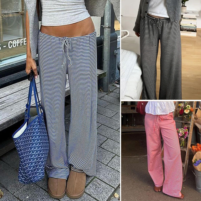 Striped Knit Color-Block Low-Rise Casual Pants