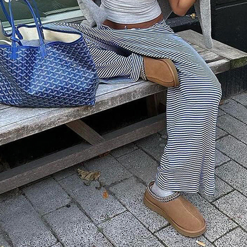 Striped Knit Color-Block Low-Rise Casual Pants