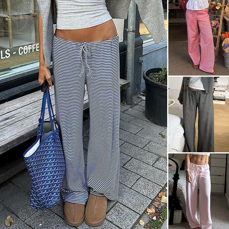 Striped Knit Color-Block Low-Rise Casual Pants