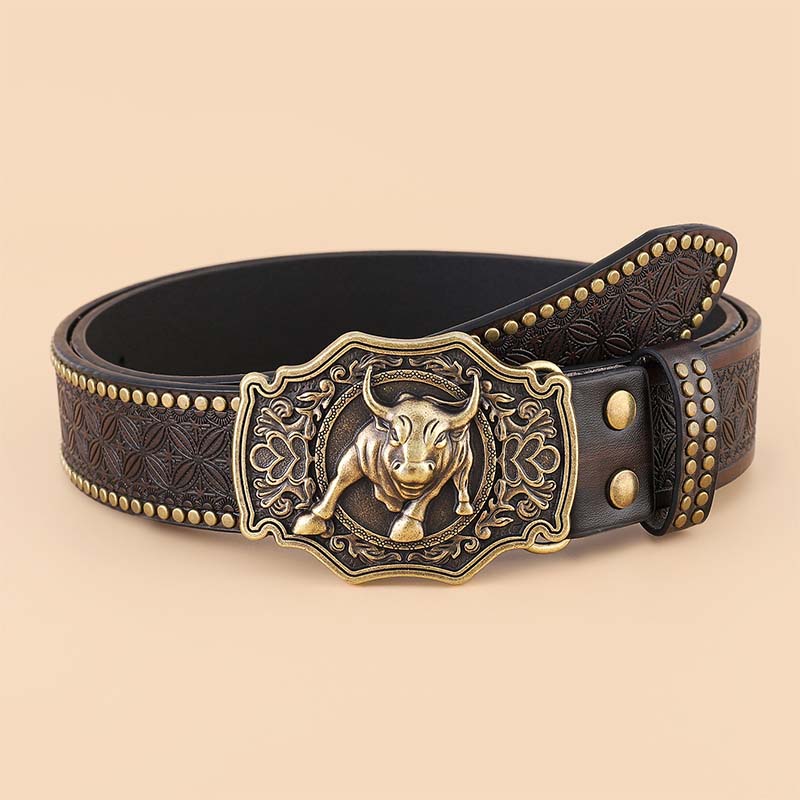 Retro Punk Embossed Western Denim Belt