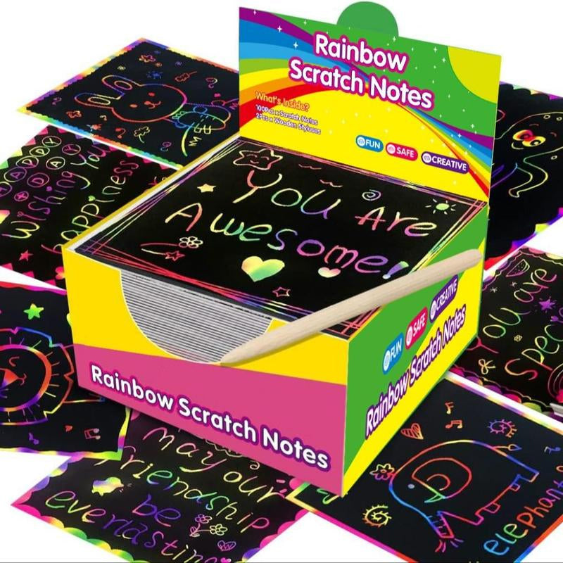 【100 pcs/1 Set】DIY Rainbow Magic Scratch Paper Art Set