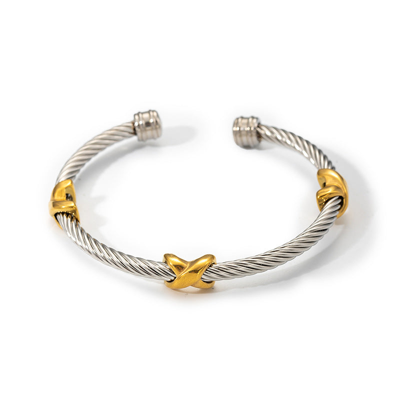 Two Tone Knot Twisted Bangle