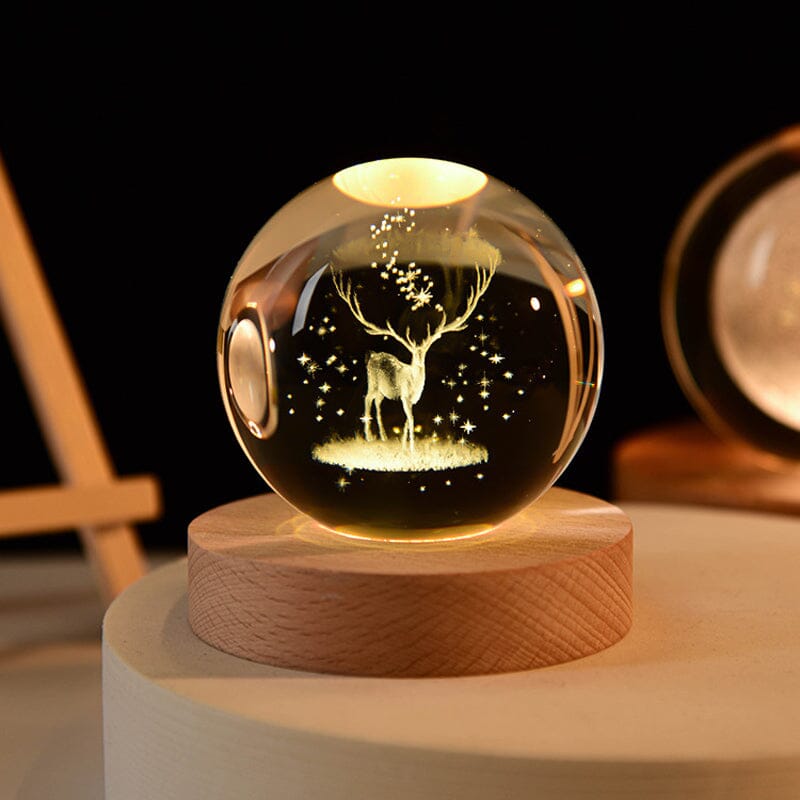 3D Crystal Ball Night Light With Wood Base