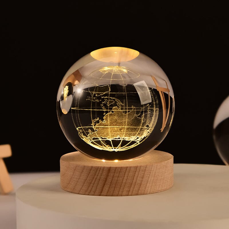 3D Crystal Ball Night Light With Wood Base